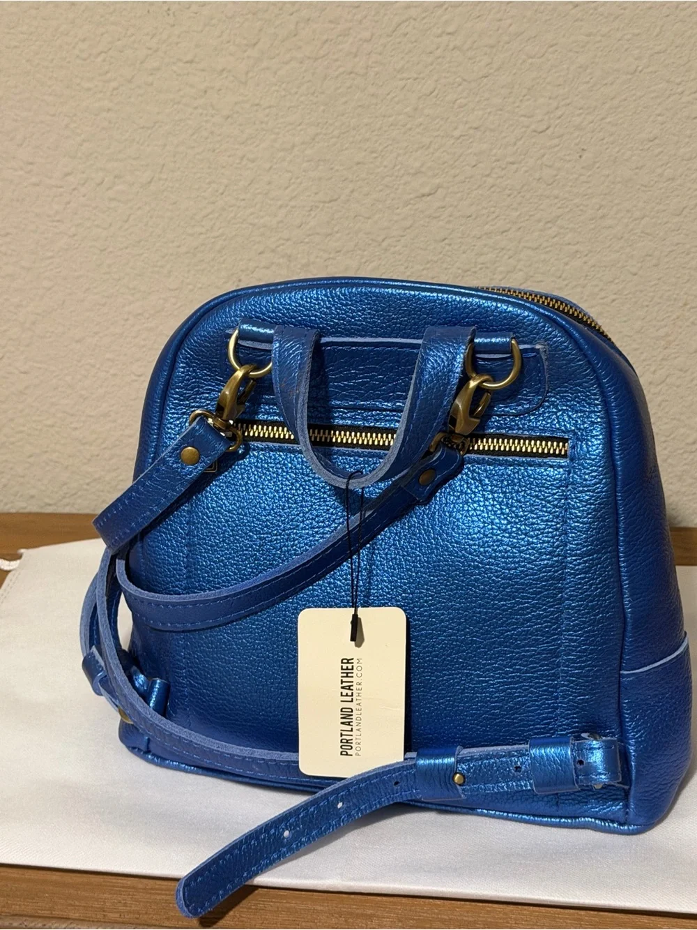NWT Portland Leather convertible backpack Rue Comet Blue Metallic